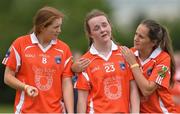 23 July 2016; A dejected Catherine Marley of Armagh is consoled by team mates, Aveen Donaldson, left, and Lauren Sheridan after the TG4 Ladies Football All-Ireland Senior Championship Preliminary Round match between Armagh and Waterford at Conneff Park in Clane, Co Kildare. Photo by Eóin Noonan/Sportsfile