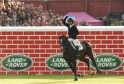 23 July 2016; Jack O'Donohue of Ireland, competing on Acorad 3, celebrates during the The Land Rover Puissance at the Dublin Horse Show in the RDS, Ballsbridge, Dublin. Photo by Sam Barnes/Sportsfile