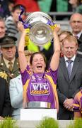 12 September 2010; Deirdre Codd, Wexford, holds aloft the O'Duffy Cup. Gala All-Ireland Senior Camogie Championship Final, Galway v Wexford, Croke Park, Dublin. Picture credit: Oliver McVeigh / SPORTSFILE