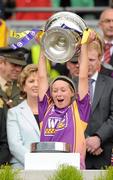 12 September 2010; Lena Holohan, Wexford, holds aloft the O'Duffy Cup. Gala All-Ireland Senior Camogie Championship Final, Galway v Wexford, Croke Park, Dublin. Picture credit: Oliver McVeigh / SPORTSFILE