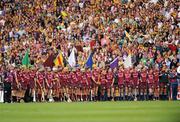 12 September 2010; The Galway squad stand for the National Anthem. Gala All-Ireland Senior Camogie Championship Final, Galway v Wexford, Croke Park, Dublin. Picture credit: Oliver McVeigh / SPORTSFILE