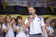 13 September 2010; Wexford manager JJ Doyle address the crowd on their return home as Gala All-Ireland Senior Camogie Champions, Wexford Quay, Wexford. Picture credit: Mark McGrath / SPORTSFILE