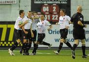 13 September 2010; Dundalk's Tom Miller, centre, is congratulated by his team-mates after scoring his side's first goal. Airtricity League Premier Division, Dundalk v Shamrock Rovers, Oriel Park, Dundalk, Co. Louth. Picture credit: Oliver McVeigh / SPORTSFILE
