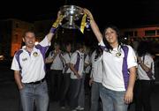 13 September 2010; Wexford manager JJ Doyle and captain Una Lacey hold aloft the O'Duffy Cup at their homecoming as Gala All-Ireland Senior Camogie Champions, Wexford Quay, Wexford. Picture credit: Barry Cregg / SPORTSFILE
