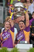 12 September 2010; Ciara O'Connor, left, and Colleen Atkinson, Wexford, lift the O'Duffy Cup. Gala All-Ireland Senior Camogie Championship Final, Galway v Wexford, Croke Park, Dublin. Picture credit: David Maher / SPORTSFILE