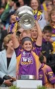 12 September 2010; Mags D'Arcy, Wexford, lifts the O'Duffy Cup. Gala All-Ireland Senior Camogie Championship Final, Galway v Wexford, Croke Park, Dublin. Picture credit: David Maher / SPORTSFILE