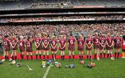 12 September 2010; The Galway team line up before the start of the game. Gala All-Ireland Senior Camogie Championship Final, Galway v Wexford, Croke Park, Dublin. Picture credit: David Maher / SPORTSFILE