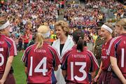 12 September 2010; President of Ireland Mary McAleese meets members of the Galway team before the start of the game. Gala All-Ireland Senior Camogie Championship Final, Galway v Wexford, Croke Park, Dublin. Picture credit: David Maher / SPORTSFILE