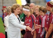 12 September 2010; President of Ireland Mary McAleese and Joan O'Flynn, President of the Camogie Association, meet the Galway team. Gala All-Ireland Senior Camogie Championship Final, Galway v Wexford, Croke Park, Dublin. Picture credit: Oliver McVeigh / SPORTSFILE