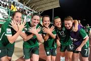 13 September 2010; Republic of Ireland players, from left, Ciara O'Brien, Jennifer Byrne, Ciara Grant, Stacie Donnelly and Aileen Gilroy celebrate their side's 3-0 victory over Ghana, and subsequent qualification for the quarter-final. FIFA U-17 Women’s World Cup Group Stage, Republic of Ireland v Ghana, Dwight Yorke Stadium, Scarborough, Tobago, Trinidad & Tobago. Picture credit: Stephen McCarthy / SPORTSFILE