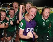 13 September 2010; Republic of Ireland players, from left, Ciara Grant, Harriet Scott, Megan Campbell, Amanda Budden, Jessica Gleeson, Aileen Gilroy and Ciara O'Brien celebrate their side's 3-0 victory over Ghana, and subsequent qualification for the quarter-final. FIFA U-17 Women’s World Cup Group Stage, Republic of Ireland v Ghana, Dwight Yorke Stadium, Scarborough, Tobago, Trinidad & Tobago. Picture credit: Stephen McCarthy / SPORTSFILE