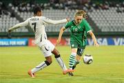 13 September 2010; Harriet Scott, Republic of Ireland, in action against Sherifatu Sumaila, Ghana. FIFA U-17 Women’s World Cup Group Stage, Republic of Ireland v Ghana, Dwight Yorke Stadium, Scarborough, Tobago, Trinidad & Tobago. Picture credit: Stephen McCarthy / SPORTSFILE