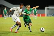 13 September 2010; Harriet Scott, Republic of Ireland, in action against Sherifatu Sumaila, Ghana. FIFA U-17 Women’s World Cup Group Stage, Republic of Ireland v Ghana, Dwight Yorke Stadium, Scarborough, Tobago, Trinidad & Tobago. Picture credit: Stephen McCarthy / SPORTSFILE