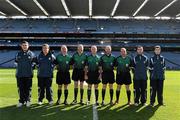 12 September 2010; Referee Donal Leahy and his assistants before the game. Gala All-Ireland Junior Camogie Championship Final, Antrim v Waterford, Croke Park, Dublin. Photo by Sportsfile