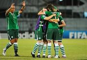 13 September 2010; Republic of Ireland players, from left, Rianna Jarrett, Rebecca Kearney, Megan Campbell, Stacie Donnelly and Ciara O'Brien celebrate at the final whistle. FIFA U-17 Women’s World Cup Group Stage, Republic of Ireland v Ghana, Dwight Yorke Stadium, Scarborough, Tobago, Trinidad & Tobago. Picture credit: Stephen McCarthy / SPORTSFILE