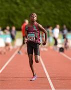 23 July 2016; John Ikpotokin of St Michael's AC of Portarlington, Laois, on his way to winning the Boys U12 60m final event during Day 2 of the GloHealth National Juvenile Track & Field Championships at Tullamore Harriers Stadium in Tullamore, Co Offaly. Photo by Piaras Ó Mídheach/Sportsfile