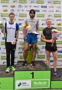 24 July 2016; Winner Mick Clohisey, of Raheny Shamrock’s AC, centre, with second place Brandon Hargreaves, left, of DSD and third place Brian Maher of Kilkenny City Harriers AC after the men's Fingal 10k, SSE Airtricity Race Series 2 in Swords, Co Dublin. Photo by David Maher/Sportsfile