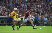 24 July 2016; Joe Canning of Galway in action against Conor Cleary of Clare during the GAA Hurling All-Ireland Senior Championship quarter final match between Clare and Galway at Semple Stadium in Thurles, Co Tipperary. Photo by Daire Brennan/Sportsfile