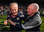 24 July 2016; Galway manager Míchéal Donoghue, left, is congratulated by Michael Larkin, Galway Hurling Board, at the final whistle during the GAA Hurling All-Ireland Senior Championship quarter final match between Clare and Galway at Semple Stadium in Thurles, Co Tipperary. Photo by Stephen McCarthy/Sportsfile