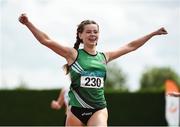 24 July 2016; Lauren Roy of Ballymena and Antrim A.C., Co Antrim, on their way to winning the U17 Women's 200m event during Day 3 of the GloHealth National Juvenile Track & Field Championships at Tullamore Harriers Stadium in Tullamore, Co. Offaly. Photo by Sam Barnes/Sportsfile