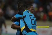 24 July 2016; Daren Sammy congratulates Johnson Charles on his match winning knock of 94 during Match 23 of the Hero Caribbean Premier League match between St Lucia Zouks and Guyana Amazon Warriors at the Daren Sammy Cricket Stadium in Gros Islet, St Lucia. Photo by Ashley Allen/Sportsfile