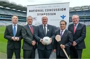 25 July 2016; Pictured in attendance at the announcement of Concussion Symposium in conjunction with Bon Secours and UPMC to be held in Croke Park on Saturday the 8th October are, from left, Mr Kevin Moran, GAA Medical, Scientific and Welfare Committee, Mr Bill Maher, CEO Bon Secours Health System, Uachtarán Chumann Lúthchleas Gael Aogán Ó Fearghail, Mr Charles Bogosta, President UPMC International, and Dr Pat O'Neill, GAA Medical, Scientific and Welfare Committee. Croke Park, Dublin. Photo by Piaras Ó Mídheach/Sportsfile