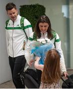 25 July 2016; Karen Kirk Ireland Athletics relay team coach, is greeted by her daughter Jessica on their return from IAAF World Junior Athletics Championships at Dublin Airport in Dublin. Photo by Eóin Noonan/Sportsfile