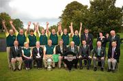 16 September 2010; The Portumna Golf Club and officials, back row, left to right, Ger Lynch, John Cleary, Shane Ryan, Niall Kilkenn, Pat Quinlan, Sean Cleary, Shane McHugo, Mick Byrne, Captain, Castlebar Golf Club, Antoinette Starken, Lady Captain, Castlebar Golf Club, Seamus Smith, General Secretary, GUI, front row, left to right, Michael Connaughtan, Marie Kelly, Lady Captain, Judith Barry, President, Matt Donoghue, Team Captain, Pete Gibbs, Captain, Sean McMahon, President, GUI, Shane Connelley, Bulmers Territory Manager, Eugene Fayne, John Farraher. Bulmers Cups and Shields Finals 2010, Castlebar Golf Club, Co. Mayo. Picture credit: Ray McManus / SPORTSFILE