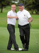 17 September 2010; Playing partners Tony Duffy, right, and Paul O'Brien celebrate after Clontarf Golf Club, Co. Dublin, had secured a place in the Bulmers Jimmy Bruen Shield Final. Bulmers Cups and Shields Finals 2010, Castlebar Golf Club, Co. Mayo. Picture credit: Ray McManus / SPORTSFILE