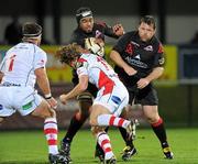 17 September 2010; Netani Talei, Edinburgh, assisted by Allan Jacobsen, is tackled by Andrew Trimble, Ulster. Celtic League, Ulster v Edinburgh, Ravenhill Park, Belfast. Picture credit: Oliver McVeigh / SPORTSFILE