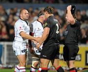 17 September 2010; Rory Best, Ulster, exchanges greetings with fellow hooker Ross Ford, Edinburgh, after the game. Celtic League, Ulster v Edinburgh, Ravenhill Park, Belfast. Picture credit: Oliver McVeigh / SPORTSFILE