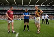 3 July 2016; Referee Fergal Horgan with team captains David Burke of Galway, left, and Lester Ryan of Kilkenny prior to the Leinster GAA Hurling Senior Championship Final match between Galway and Kilkenny at Croke Park in Dublin. Photo by Piaras Ó Mídheach/Sportsfile
