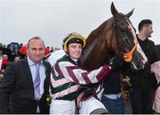 26 July 2016; Trainer Andrew Slattery and jockey Declan McDonogh with Creggs Pipes after winning the Colm Quinn BMW Mile Handicap at the Galway Races in Ballybrit, Co Galway. Photo by Cody Glenn/Sportsfile