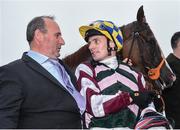 26 July 2016; Trainer Andrew Slattery and jockey Declan McDonogh with Creggs Pipes after winning the Colm Quinn BMW Mile Handicap at the Galway Races in Ballybrit, Co Galway. Photo by Cody Glenn/Sportsfile