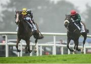 26 July 2016; Creggs Pipes, left, with Declan McDonogh up, races ahead of Karalara, with Leigh Roche up, who finished third, on their way to winning the Colm Quinn BMW Mile Handicap at the Galway Races in Ballybrit, Co Galway. Photo by Cody Glenn/Sportsfile