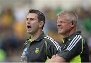 12 June 2016; Donegal manager Rory Gallagher, left, along with Donegal selector Brendan Kilcoyne during their Ulster GAA Football Senior Championship Quarter-Final match between Fermanagh and Donegal at MacCumhaill Park in Ballybofey, Co. Donegal. Photo by Oliver McVeigh/Sportsfile