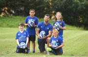 27 July 2016; Rob Kearney of Leinster with participants, left to right, Cillian McCarthy, aged 10, from Walkinstown, Co Dublin, Daniel O'Shea, aged 10, from Lucan, Co Dublin, Adara Carthy, aged 9, from Celbridge, Co Kildare, and Olivia Campbell, aged 9, from Tallaght, Co Dublin, during the Bank of Ireland Leinster Rugby Summer Camp at Clondalkin RFC in Kingswood Cross, Dublin. Photo by Daire Brennan/Sportsfile