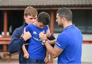 27 July 2016; Garry Ringrose, left, and Rob Kearney of Leinster sign an autograph for Zuryab Khan, aged 8, from Newcastle, Co Dublin during the Bank of Ireland Leinster Rugby Summer Camp at Clondalkin RFC in Kingswood Cross, Dublin. Photo by Daire Brennan/Sportsfile