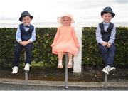 27 July 2016; Siblings Reece, age 4, Layla, age 2, and Cody Kenny, age 6, from Blueball, Co Offaly, ahead of the Galway Races in Ballybrit, Co Galway. Photo by Cody Glenn/Sportsfile
