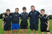 27 July 2016; Leinster Academy players Charlie Rock, second left, and Ian Fitzpatrick, second from right, with participants from Dundalk RFC, from left, Jack Lynch, Adam Duffy and Barney Blake, during a Leinster Rugby School of Excellence Camp at King's Hospital in Liffey Valley, Dublin. Photo by Sam Barnes/Sportsfile
