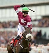 27 July 2016; Donagh Meyler celebrates winning the TheTote.com Galway Plate Steeplechase Handicap on Lord Scoundrel at the Galway Races in Ballybrit, Co Galway. Photo by Cody Glenn/Sportsfile