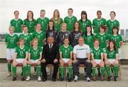 16 September 2010; The Republic of Ireland squad and management. Back row, from left, Ciara O’Brien, Aileen Gilroy, Jessica Gleeson, Zoe Boyd, Jennifer Byrne, Tanya Kennedy, Rianna Jarrett, Megan Campbell, middle row, from left, Niamh McLaughlin, Harriett Scott, Siobhán Killeen, Amanda Budden, Grace Moloney, Jill Maloney, Clare Shine, Ciara Grant, Stacie Donnelly, front row, from left, Emma Hansberry, Denise O’Sullivan, Noel King, Manager, Dora Gorman, Captain, Harry Kenny, Assistant Manager, Kerry Glynn and Rebecca Kearney. Republic of Ireland at the FIFA U-17 Women’s World Cup - Squad Photos, Hilton Trinidad, Lady Young Road, Port of Spain, Trinidad, Trinidad & Tobago. Picture credit: Stephen McCarthy / SPORTSFILE