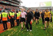 19 September 2010; A dejected Down team led by Benny Coulter and manager James McCartan, leave the field after the game. GAA Football All-Ireland Senior Championship Final, Down v Cork, Croke Park, Dublin. Picture credit: Oliver McVeigh / SPORTSFILE
