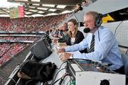 19 September 2010; RTE Gaelic Games Commentator Michéal O Muircheartaigh, assisted by his daughter Doireann and co-commentator Tommy Carr, commentates on his last All-Ireland Senior Championship Final after a career lasting 62 years. His first broadcast was the Railway Cup Final on St Patrick's Day 1949 during the GAA Football All-Ireland Senior Championship Final match between Down and Cork at Croke Park in Dublin. Photo by Brendan Moran/Sportsfile