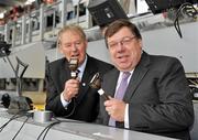 19 September 2010; RTE Gaelic Games Commentator Michéal O Muircheartaigh with An Taoiseach Brian Cowen, TD, in the commentary box, before commentating on his last All-Ireland Senior Championship Final after a career lasting 62 years. His first broadcast was the Railway Cup Final on St Patrick's Day 1949. GAA Football All-Ireland Senior Championship Final, Down v Cork, Croke Park, Dublin. Picture credit: Brendan Moran / SPORTSFILE