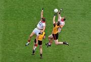 19 September 2010; Aidan Walsh, left, and Alan O'Connor, Cork, contest a kick out with Peter Fitzpatrick and Kalum King, Down. GAA Football All-Ireland Senior Championship Final, Down v Cork, Croke Park, Dublin. Picture credit: Brendan Moran / SPORTSFILE