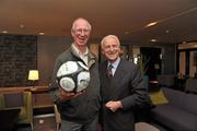 20 September 2010; Former Republic of Ireland manager Jack Charlton meets current manager Giovanni Trapattoni at the launch of the new 'Biggest Save' Airtricity campaign, Clarion Hotel, Dublin. Picture credit: David Maher / SPORTSFILE