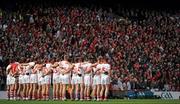 19 September 2010; A general view of the Cork team standing for the National Anthem. GAA Football All-Ireland Senior Championship Final, Down v Cork, Croke Park, Dublin. Photo by Sportsfile