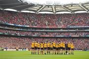 19 September 2010; The Down team stand during the National Anthem. GAA Football All-Ireland Senior Championship Final, Down v Cork, Croke Park, Dublin. Picture credit: David Maher / SPORTSFILE