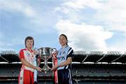 21 September 2010; Competing captains gathered at Croke Park ahead of the TG4 Ladies Football All Ireland finals. The Senior, Intermediate and Junior Championship finals will take place at Croke Park on Sunday 26th of September. Pictured are the Senior captains Sinead McLaughlin, Tyrone, left, and Denise Masterson, Dublin. Picture credit: Brian Lawless / SPORTSFILE